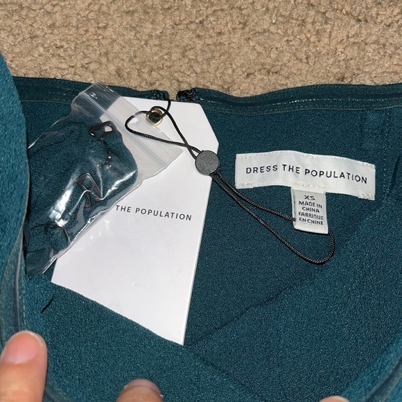 Dress the Population Kai Bustier Asymmetrical Ruffle Drape Gown Pine XS - Picture 11 of 13